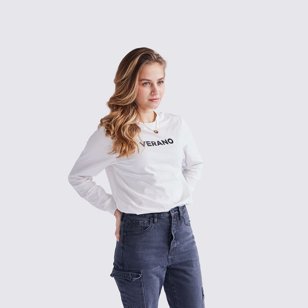 Verano White Long Sleeve T-Shirt Long Sleeve T-Shirt, Medium